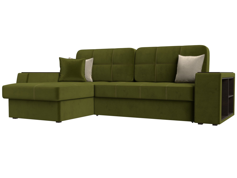 Диван угловой Брюссель левый угол, Зеленый\Бежевый, Микровельвет, 29387L