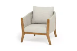 "Сидней" кресло плетеное из роупа, основание тик, каркас алюминий бежевый, роуп бежевый, ткань бежевая