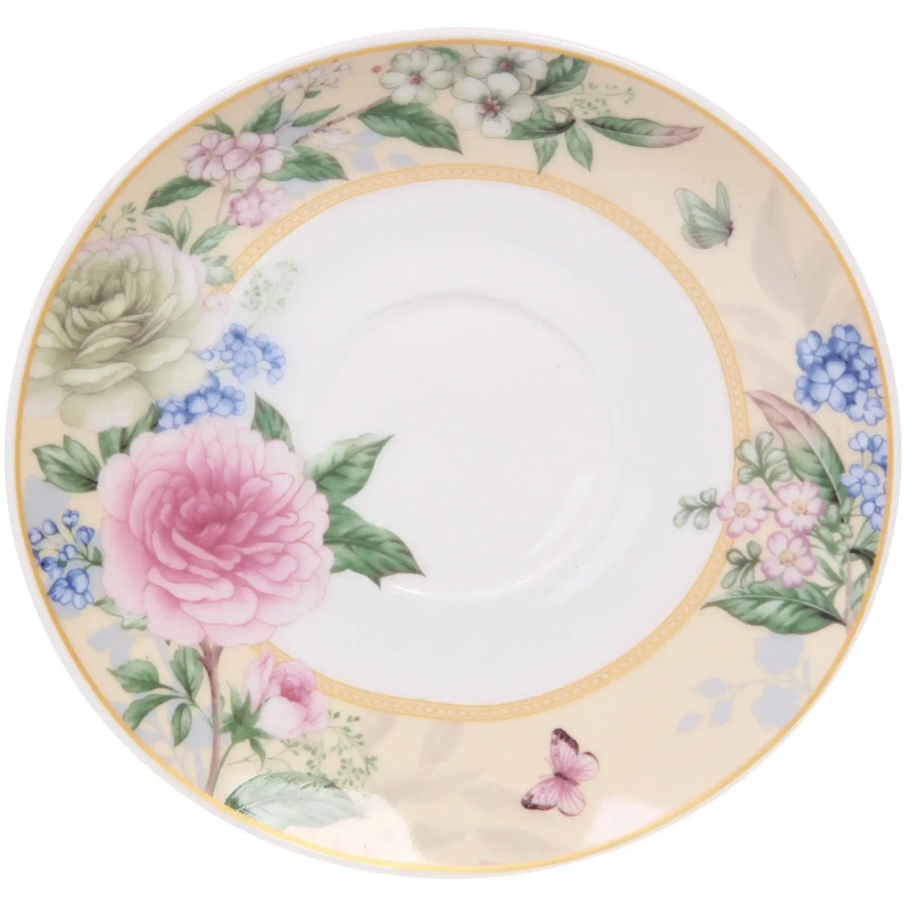 Чайная пара керамическая «Грация» (кружка 220мл+блюдце) в подарочной коробке, кремовая