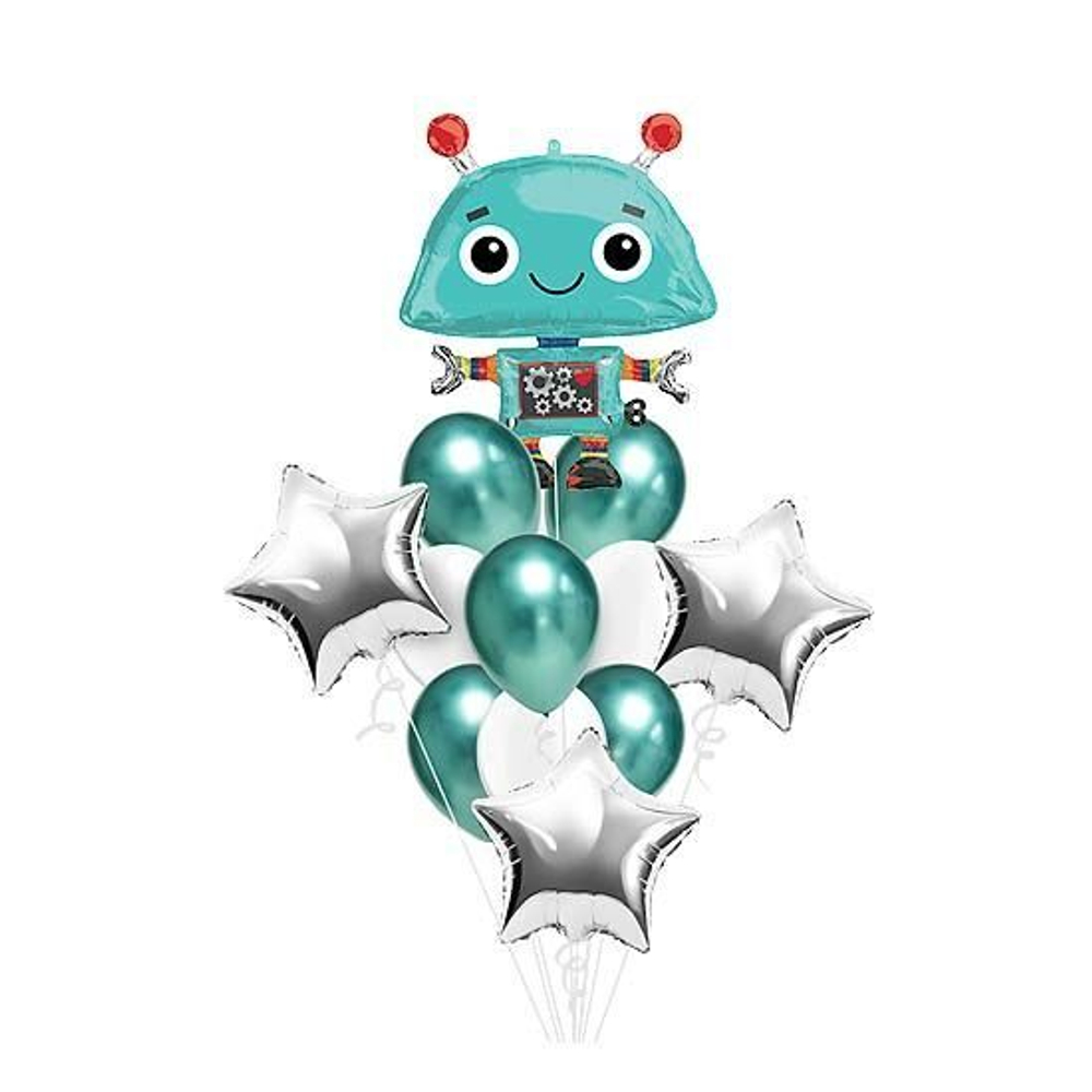Композиция из шаров "Робот с серебряными звездами"