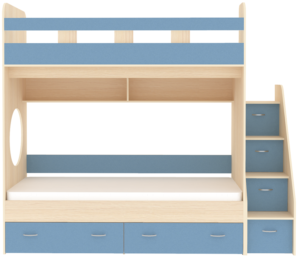 Двухъярусная кровать КарИВи Юниор 1 80x160  Дуб Молочный Светло-синий, голубой