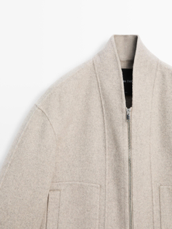 Massimo Dutti Пальто из смесовой шерсти с застежкой-молнией, жемчужно-серый