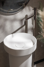 Раковина накладная рифленая SOLE Corian 400*130 Matte white + Пьедестал для раковины рифленый Corian 300*720 Matte white