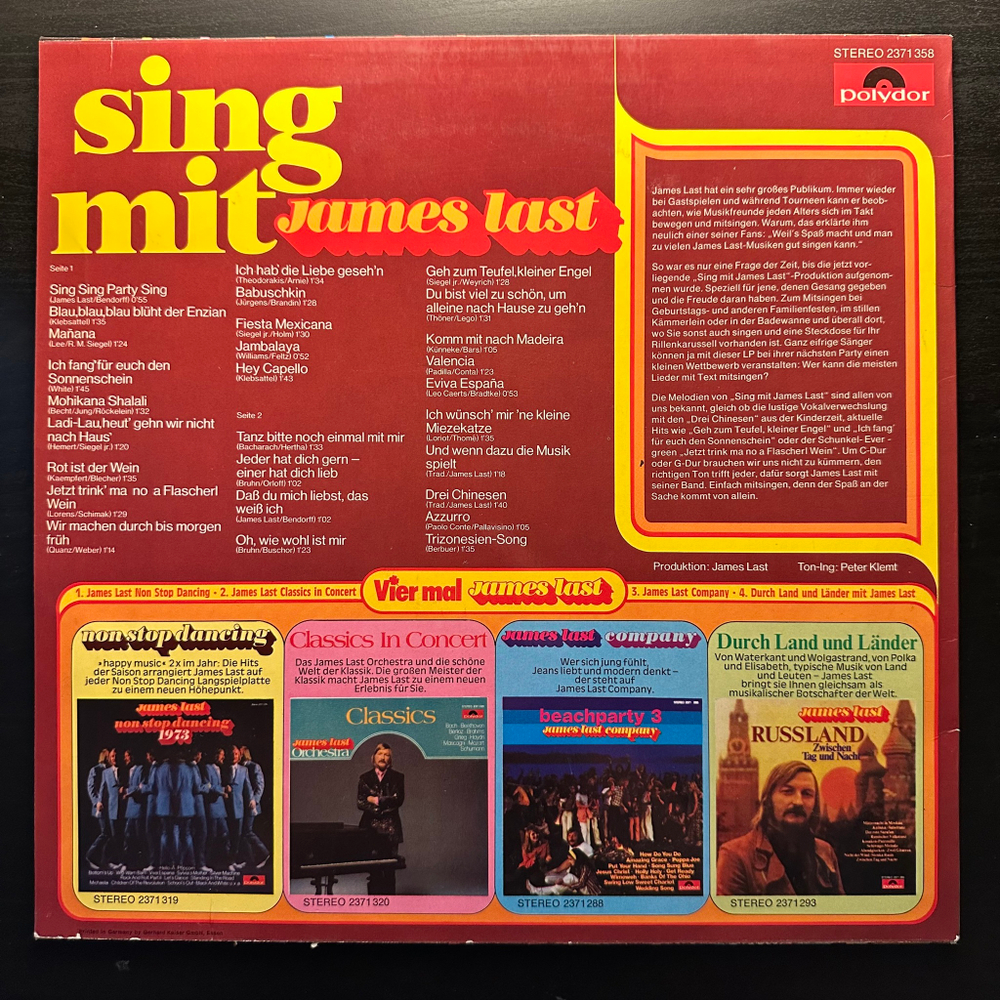 James Last ‎– Sing Mit (Германия 1973г.)