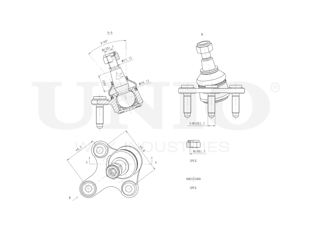 Опора шаровая передняя нижняя левая UNIO SSP-20047