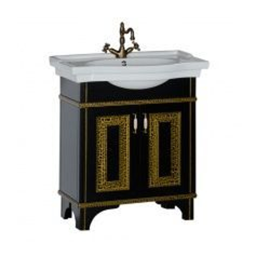 Тумба с раковиной Aquanet Валенса 80 черный краколет/золото