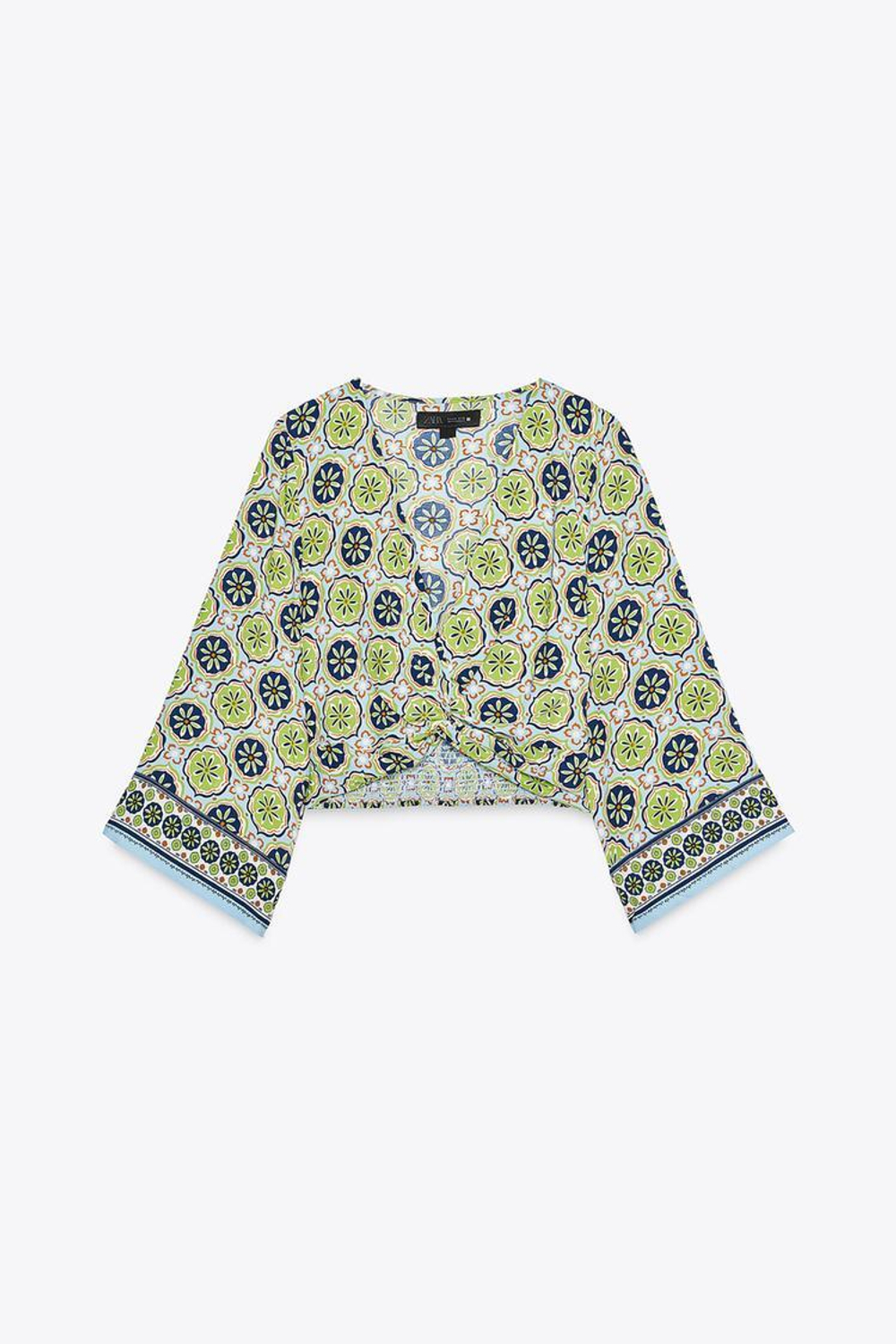 ZARA КОРОТКИЙ ТОП ИЗ ТКАНИ С ПРИНТОМ С УЗЛОМ, РАЗНОЦВЕТНЫЙ