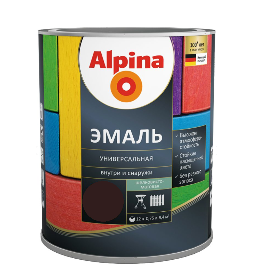 ЭМАЛЬ АЛКИДН. ALPINA ЭМАЛЬ УНИВЕР ШЕЛК-МАТ ШОКОЛАДНЫЙ 0,75Л / 0,90КГ