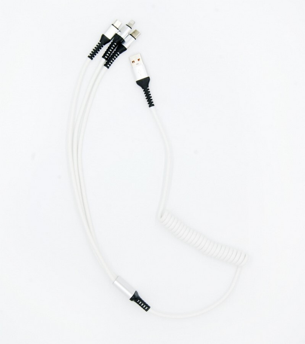 Кабель USB Spring 3 в 1 для iPhone 5/micro/Type C (белый) 1.5m