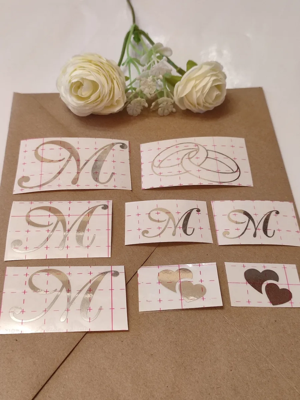 Наклейки свадебные буквы зеркальное серебро инициалы " М "