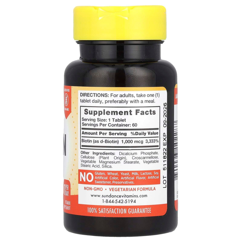 Sundance Vitamins, Высокоэффективный биотин, 1000 мкг, 60 таблеток
