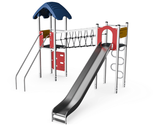 Две башни с верёвочным мостом и перилами