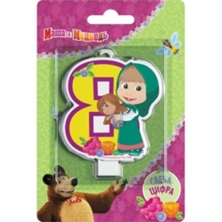 Свеча Цифра 8, Маша и Медведь, 8см