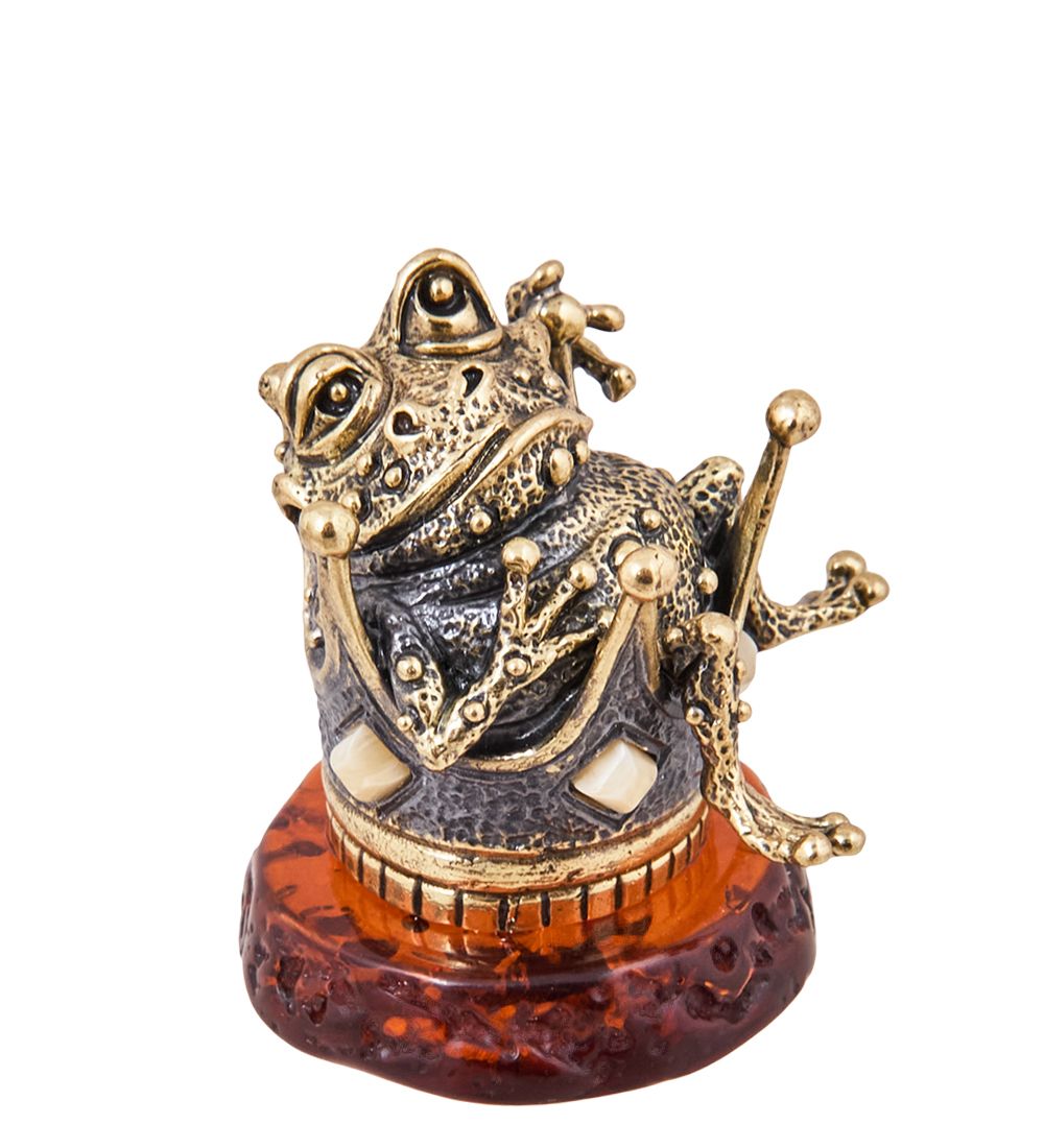 Народные промыслы AM-3897 Фигурка «Лягушка-Царевна Все удалось» (латунь, янтарь)