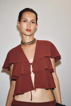 ZARA ТОП-КЕЙП С ВОЛАНАМИ, МЕДНЫЙ