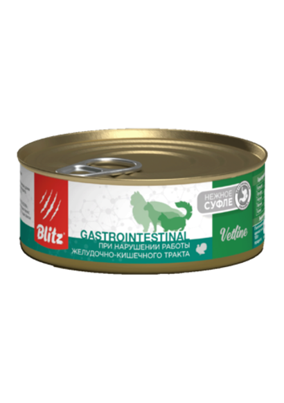 Влажный корм консервы для кошек при нарушениях работы ЖКТ Blitz Vetline Cat Gastrointestinal 0,1 кг. 16 штук