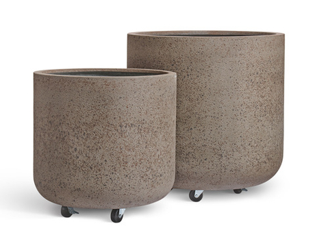 Кашпо TREEZ ERGO - Hard Rock - Цилиндрическая чаша на колёсиках - Песок серый беж