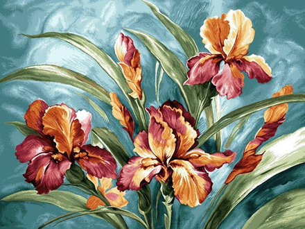 Гобеленовая картина "D. АКВАРЕЛЬ ИРИСЫ" в багетной раме, Россия.