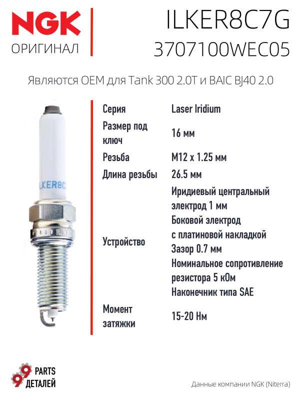 NGK ILKER8C7G 3707100WEC05 Иридиевые свечи зажигания, 4 шт.