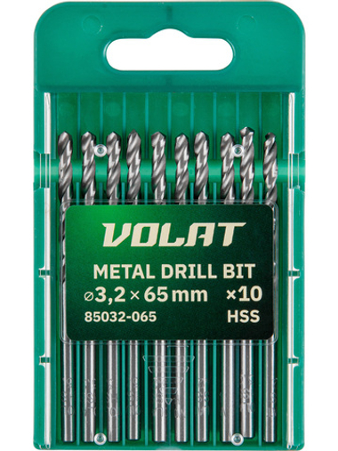 Сверло по металлу ц/х 3.2х36х65 мм HSS, комплект из 10-ти шт ВОЛАТ