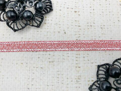 Лента парча, ш. 0,6 см, тёмно-розовый