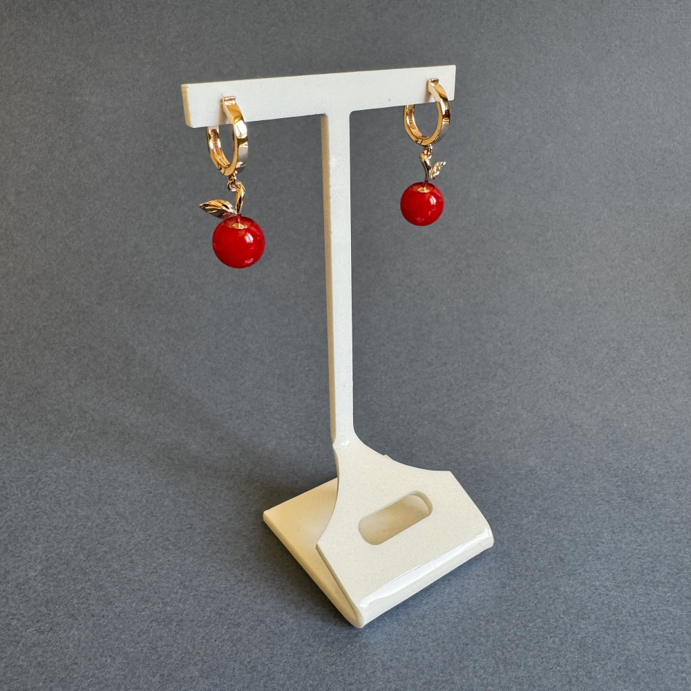 Ефимов Золотые серьги "Наливное яблочко" 585-й пробы с натуральным янтарем.