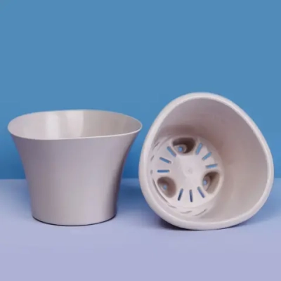 Кашпо для цветов пластиковое 0,6л d-13см «Лагуна» со вставкой льняной