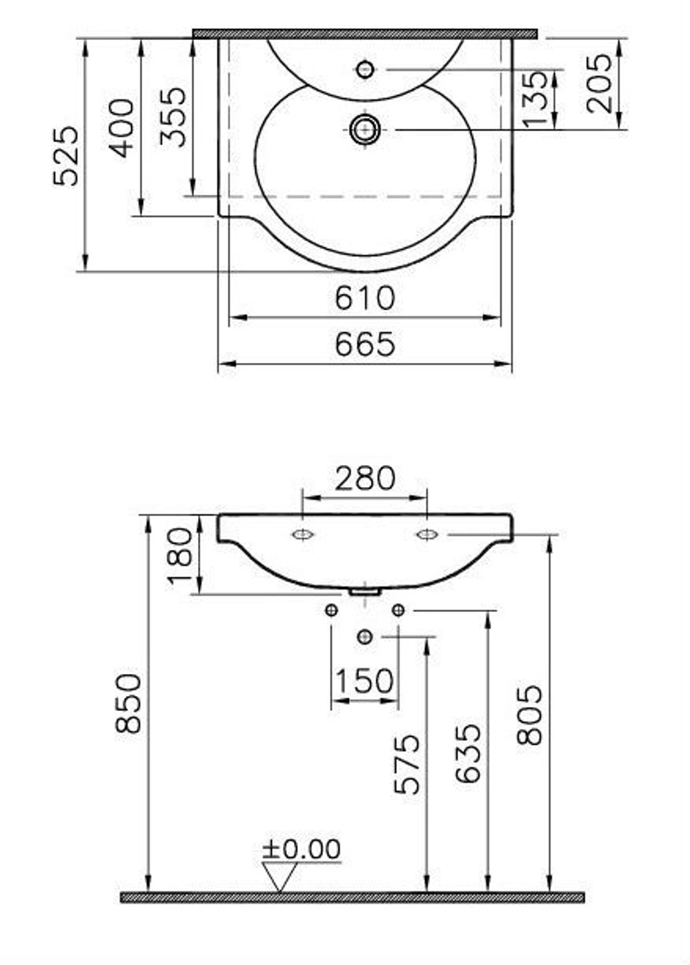 Раковина на тумбу Vitra Arkitekt 66.5х52.5 см, белая 4047B003-0001