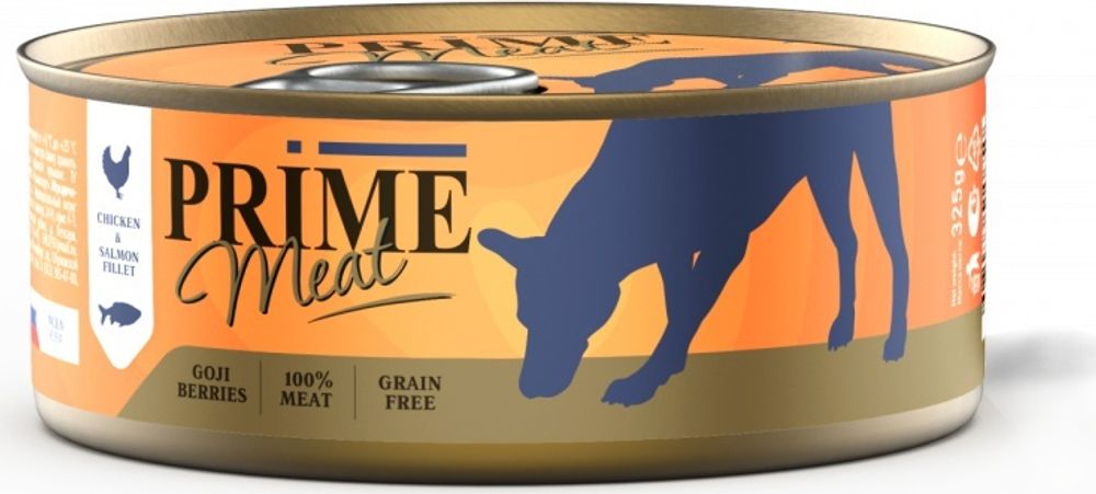 PRIME MEAT консервы для собак курица с лососем филе в желе 325 г