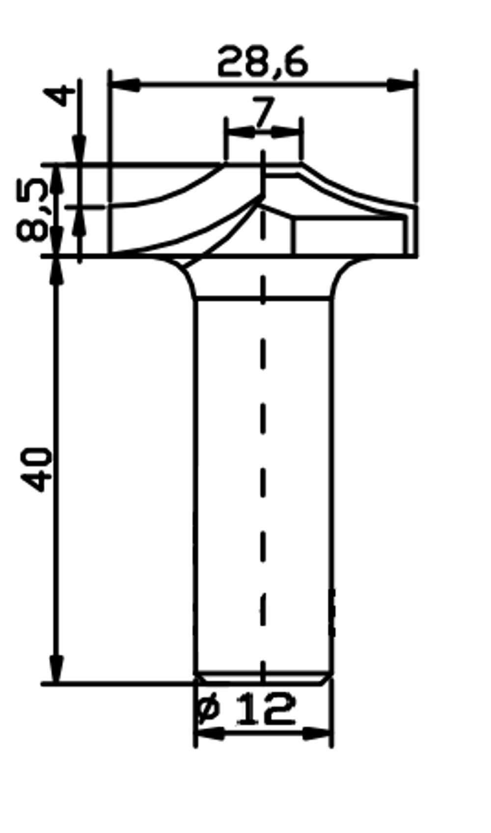 PCD профильная фреза D.28,6x8,5 S.12x40 Z2