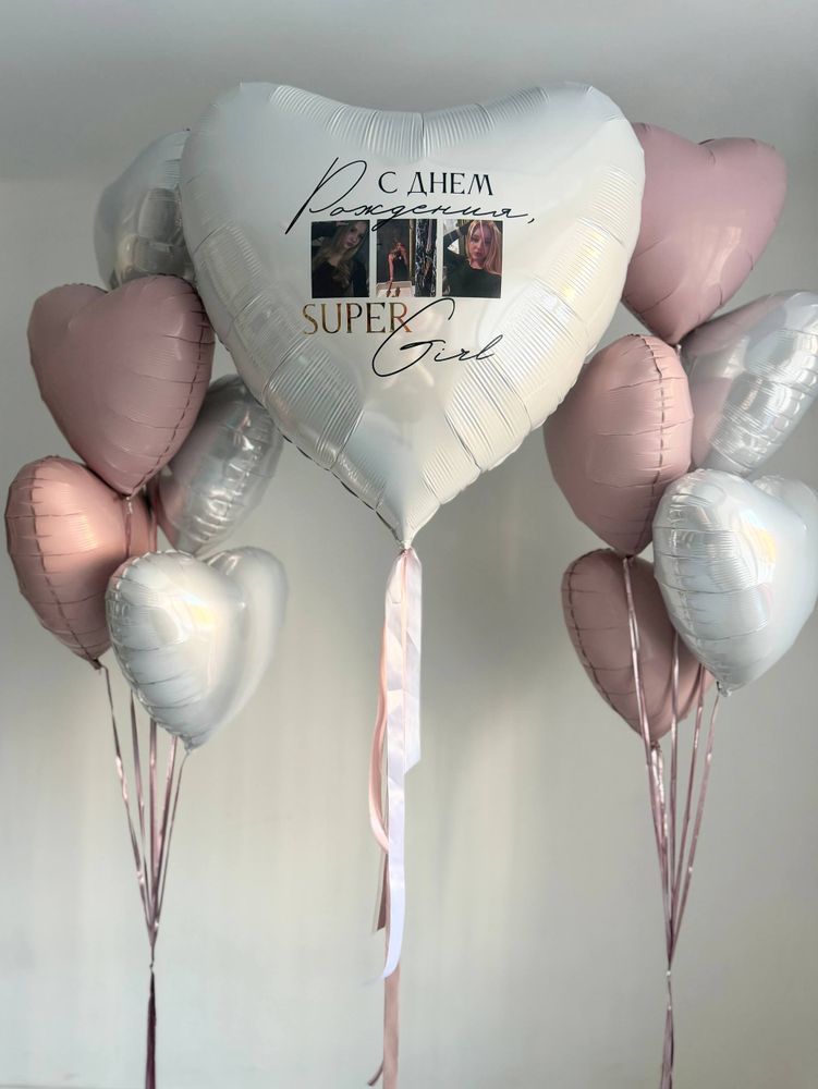 Воздушные гелиевые шарики с доставкой по Хабаровску сердце большое белое/пыльная роза №4854