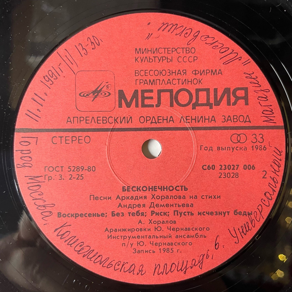 Винтажная виниловая пластинка Аркадий Хоралов Бесконечность (СССР 1985) Заброшенный Лес