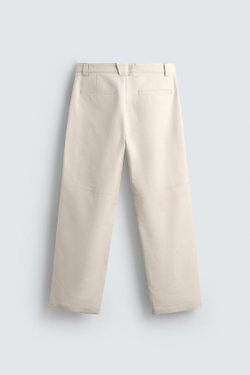 ZARA БРЮКИ REGULAR FIT С КАРМАНАМИ, ЖЕЛТОВАТО-БЕЛЫЙ