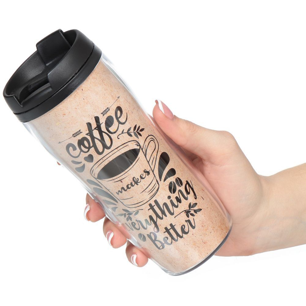 Термокружка пластик, 0.38 л, Daniks, Кофе-2, колба пластик, YYCF001-8