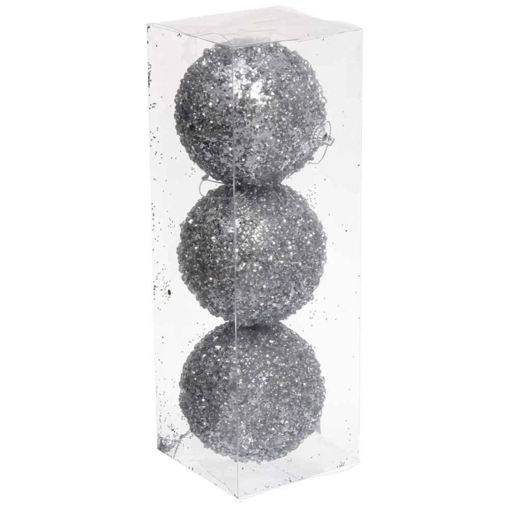 Новогодние шары «GLAME - Искра» 8 см (набор 3 шт), Серебро