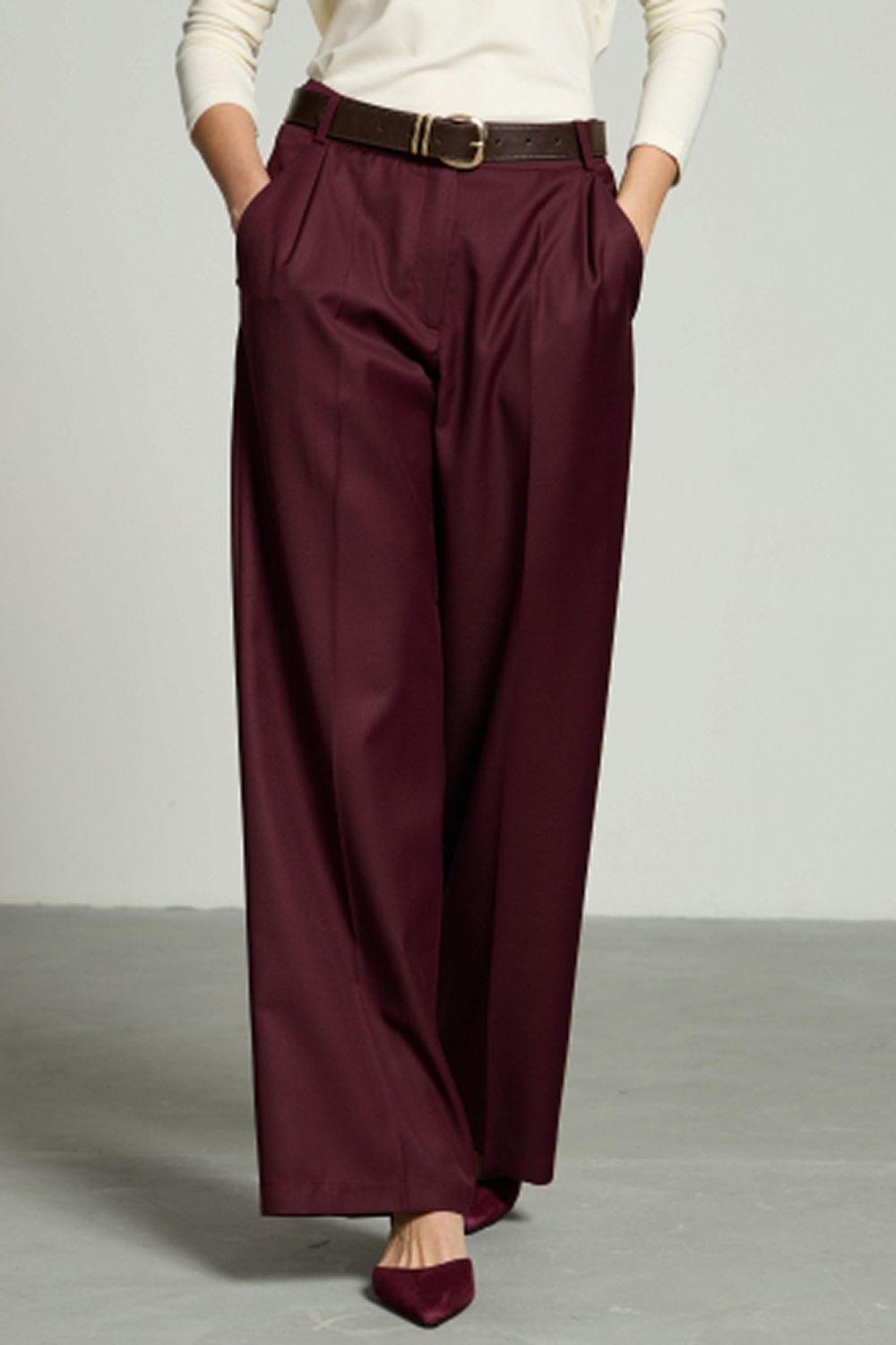 Брюки палаццо на молнии бордо шерсть