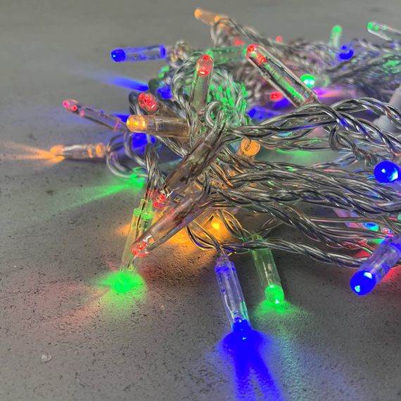Светодиодная гирлянда с колпачком 100 разноцветных LED ламп 10 м., 24В., прозрачный провод ПВХ, IP65, LTC (PST100CAP-10-1M)