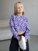 Лонгслив для девочки укороченный, зебра