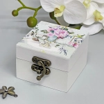 Шкатулка деревянная с зеркалом «МАРЦИПАН», пудровые пионы, 6.5*6.5*4.5см (в коробке)