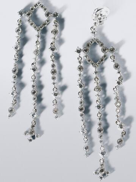Massimo Dutti Серьги-шандельеры со стразами, серебряный