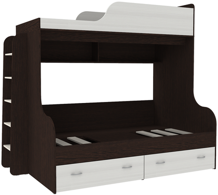 Двухъярусная кровать КарИВи Дуэт-15 с деревянной лестницей Венге Белое Дерево