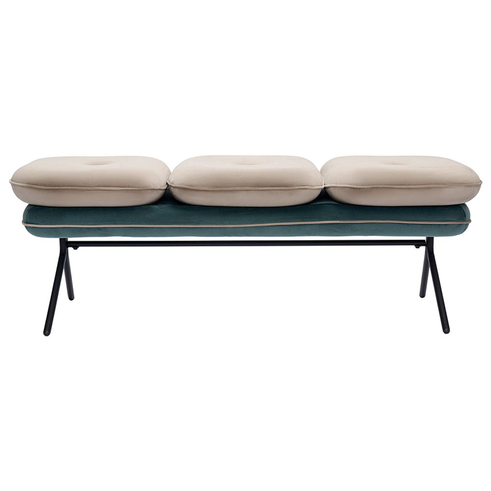 Банкетка Pea, велюр, бежевая/сине-зеленая