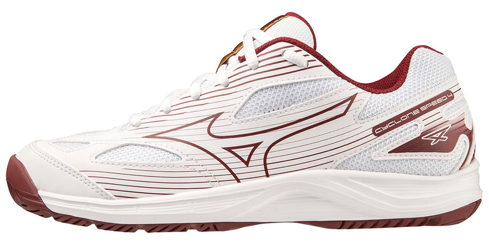 Женские кроссовки для бадминтона/сквоша Mizuno Cyclone Speed 4 - white/cabermet/mp gold
