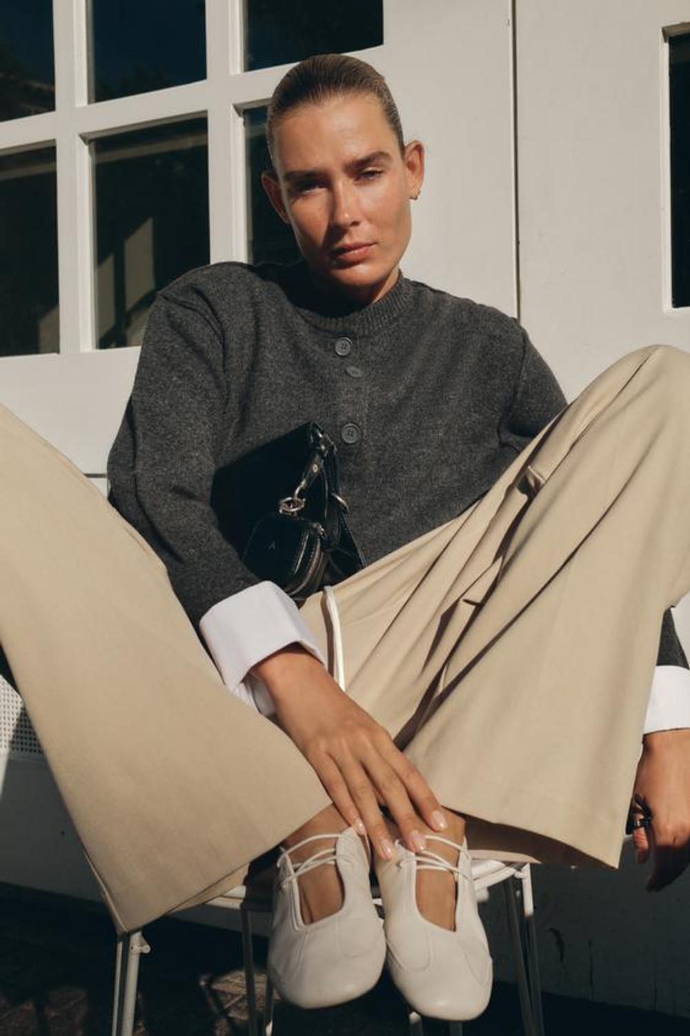 ZARA БРЮКИ WIDE LEG С ДВОЙНЫМ ПОЯСОМ, ПЕСОЧНЫЙ