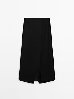 Massimo Dutti Длинная юбка-шорты из смесового льна, черный