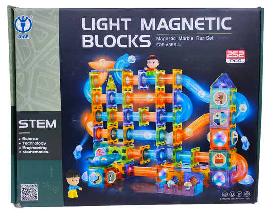 Светящийся магнитный конструктор Light Magnetic Blocks "Мега-большие Горки" с шариками , 252 дет.