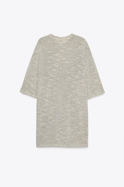 ZARA КОРОТКОЕ ПЛАТЬЕ В СТИЛЕ РУСТИК, БЕЖЕВЫЙ С МЕЛАНЖЕВЫМ ЭФФЕКТОМ