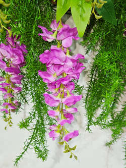 Искусственные цветы Акация лиловая с зеленью в подвесном кашпо