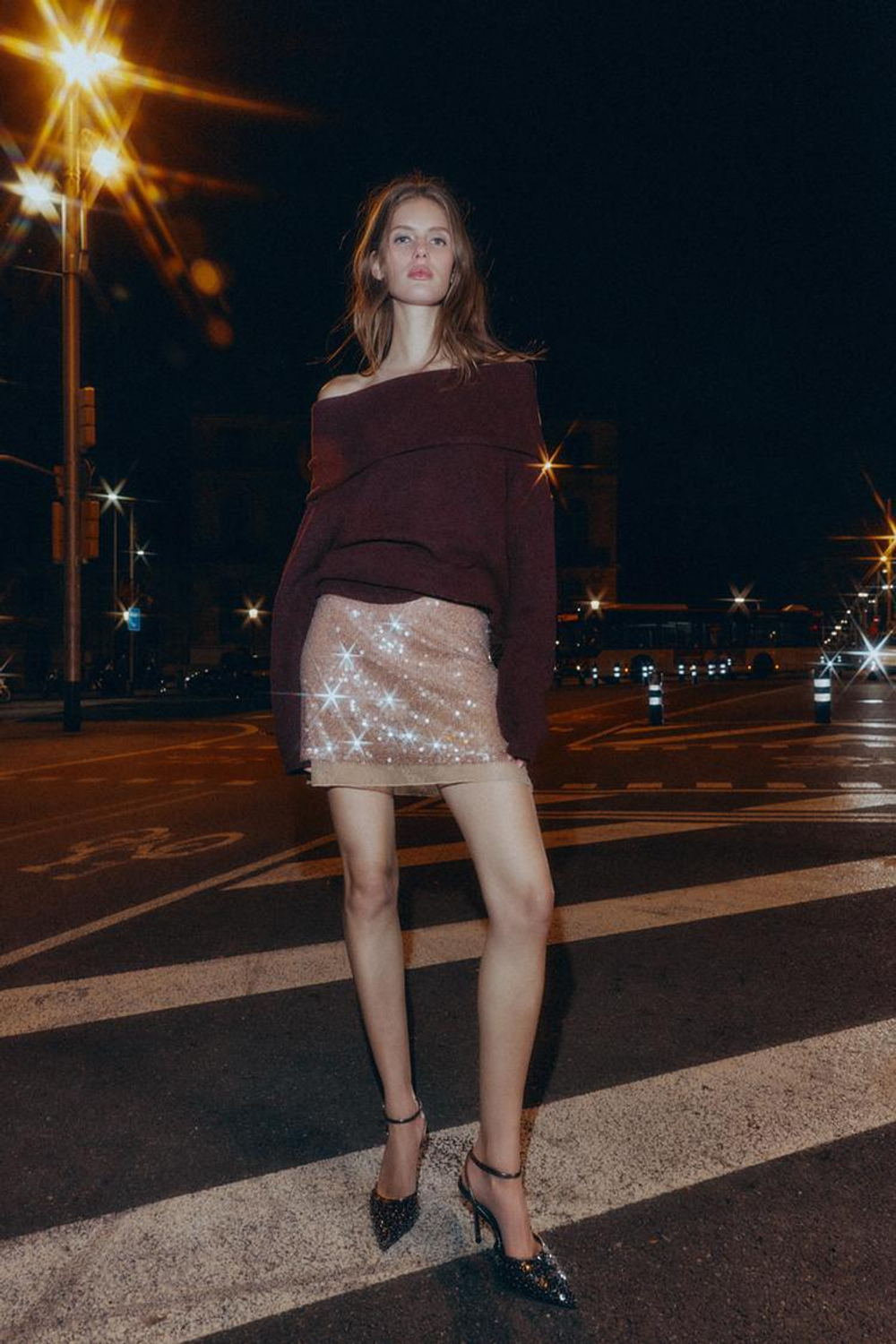 ZARA СВИТЕР ИЗ ТРИКОТАЖА, БУРГУНДИ