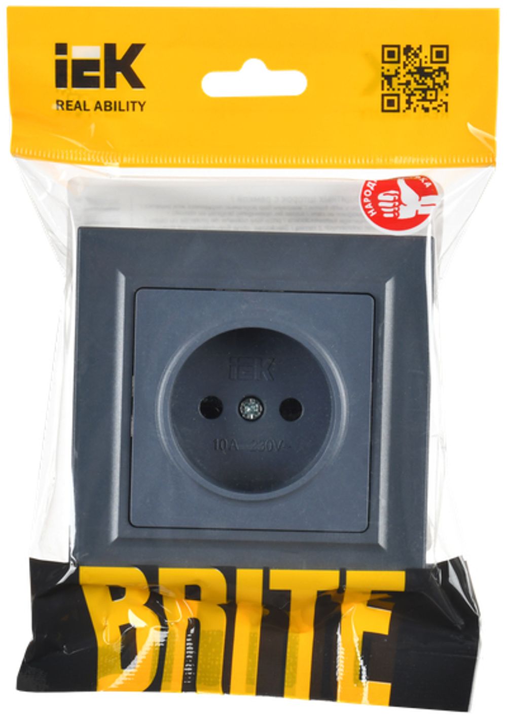 BRITE Розетка 1-местная без заземления без защитных шторок 10А в сб. РСР10-1-0-БрМ маренго IEK